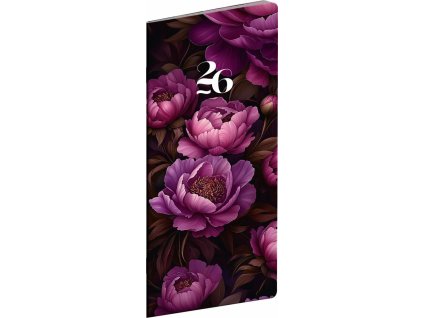 NOTIQUE Kapesní diář Fialové květy 2026, plánovací měsíční, 8 x 18 cm