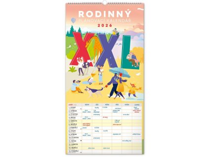 NOTIQUE Nástěnný kalendář Rodinný plánovací XXL 2026, 33 x 64 cm