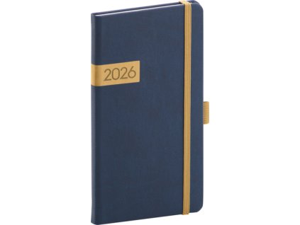 NOTIQUE Kapesní diář Twill 2026, modro-zlatý, 9 x 15,5 cm