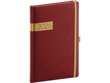 NOTIQUE Týdenní diář Twill 2026, bordó-zlatý, 15 x 21 cm