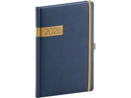 NOTIQUE Týdenní diář Twill 2026, modro-zlatý, 15 x 21 cm