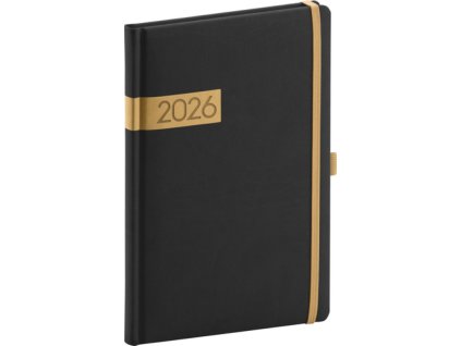 NOTIQUE Týdenní diář Twill 2026, černo-zlatý, 15 x 21 cm