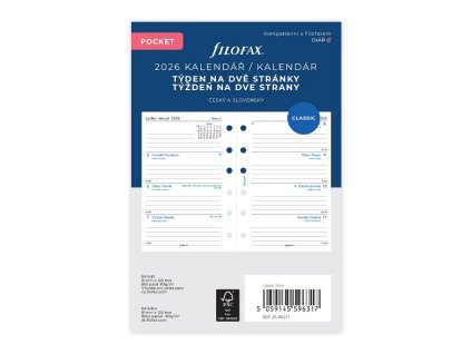 FILOFAX kalendář 2026 kapesní, týden/2 str.