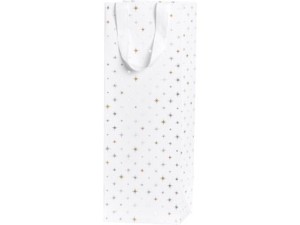 Dárková taška 13x13x37cm, Hvězdičky třpyt, bílá