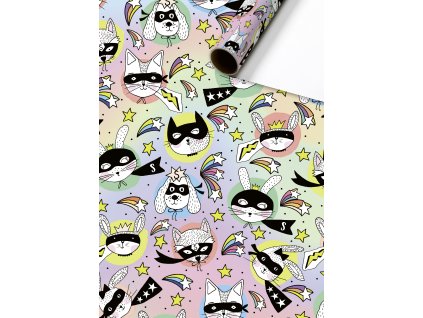 Dárkový papír role 70x150cm, Zvířátka - superhrdinové