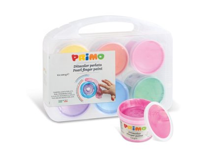 Prstové barvy PRIMO PERLEŤ, sada x 100g, kelímky, PP box
