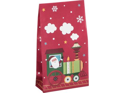 Set 6 dárkových sáčků papírových 12x21,5cm A6+, Vánoční vláček, 6ks