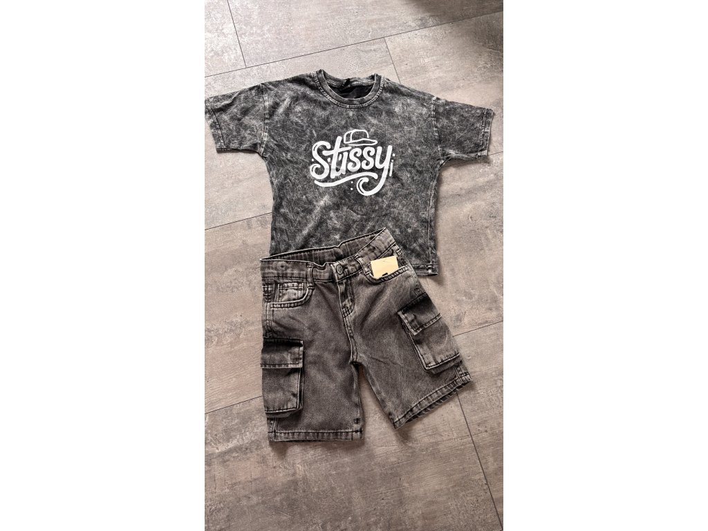 Chlapčnský komplet acid wash tričko a kraťasky s reguláciou