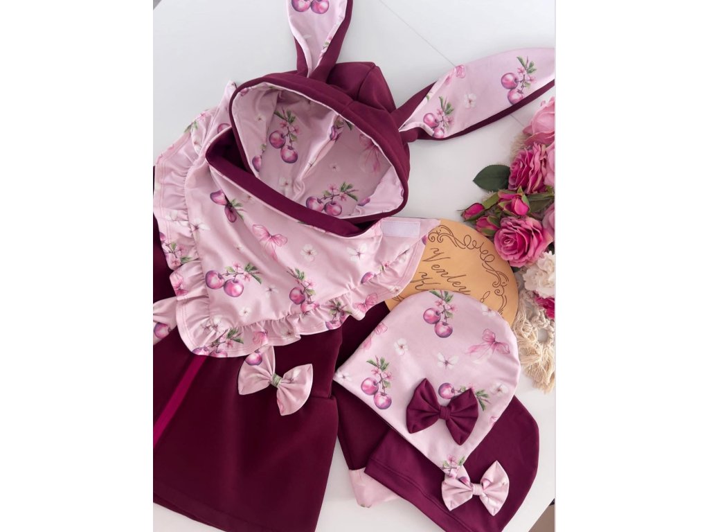 Čerešne komplet čiapka a šálik handmade limitka