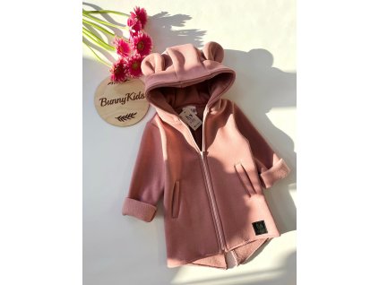 Zateplena mikina s uškami púdrova ružová