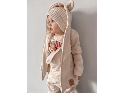 Zateplená mikina s uškami svetlá béžová