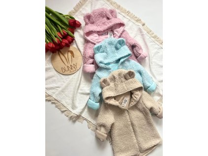Barančeková bundička pre deti s uškami – handmade kabátik modrá 116-122