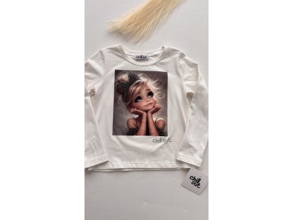 Biele bavlnené tričko dlhý rukáv - dievčatko