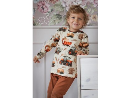 Bavlnené tričká s dlhým rukávom - oranžový traktor