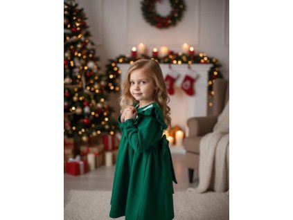 Smaragdo-zelená šaty pre dievčatá s mašľou