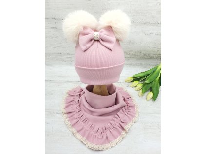 Luxusný komplet s brmbolcami - púdrová ružová