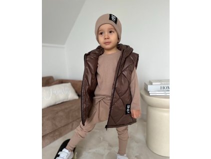Detská vesta Little Star s uškami – handmade vesta čokoládová (86–140)