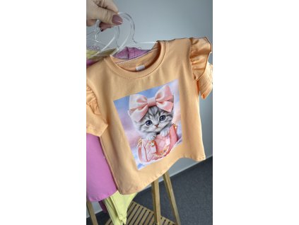 Tričko s krátym rukávom mačička - marhuľová