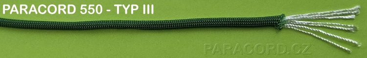 Paracord 550 – typ III s vnitřní konstrukcí, paracord.cz