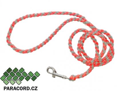 Paracord vodítko Simple 130cm neon růžová/šedá