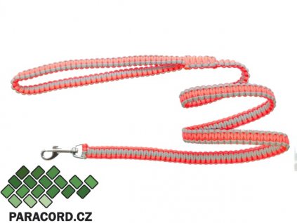 Paracord vodítko Kobra 130cm neon růžová/šedá