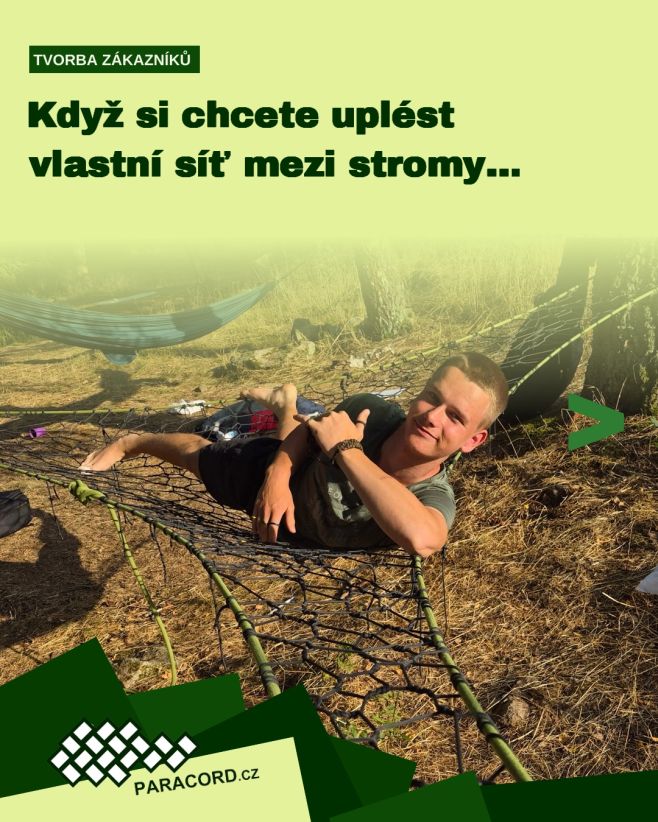Síť mezi stromy z paracordu? Proč ne. 🌲🪢 Ondra si chtěl vyzkoušet výrobu vlastní pochozí sítě mezi stromy. Dá se na ní...