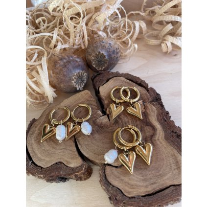 Náušnice nerezové kruhy s perlou a srdcem