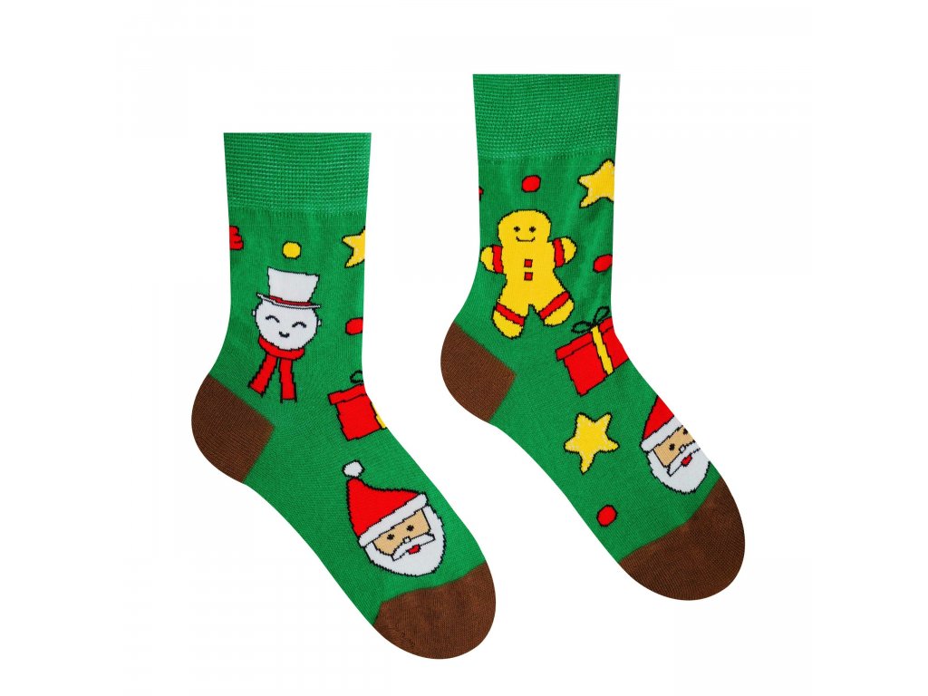 Veselé ponožky "Vianočný čas je christmas time" - zelené detské