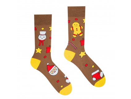Veselé ponožky "Vianočný čas je Christmas time"- hnedé