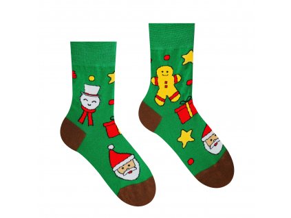 Veselé ponožky "Vianočný čas je christmas time" - zelené detské
