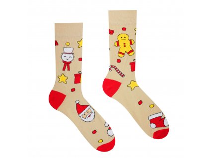 Veselé ponožky "Vianočný čas je Christmas time" - béžové