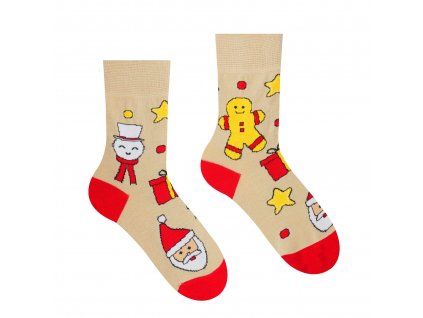 Veselé ponožky "Vianočný čas je Christmas time" - béžové detské