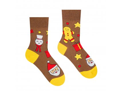 Veselé ponožky "Vianočný čas je Christmas time" - hnedé detské