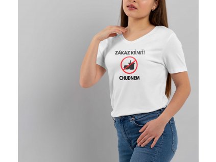 Dámske tričko mockup zakaz krmit zenske biele