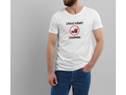 Pánske tričko mockup zakaz krmit muzske biele