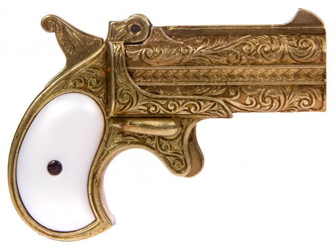 Replika pistole dvouhlavňová, Derringer, mosaz, USA 1866