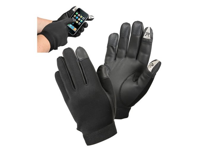 Rukavice taktické TOUCH SCREEN neoprenové ČERNÉ (velikost L)