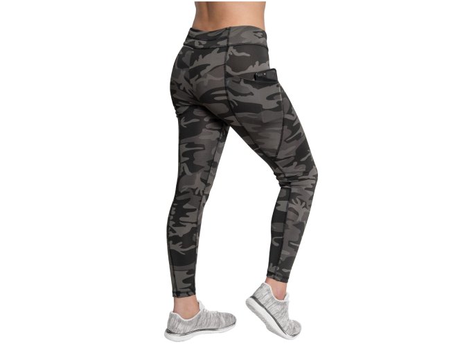 Legíny dámské WORKOUT s kapsami BLACK CAMO (velikost L)