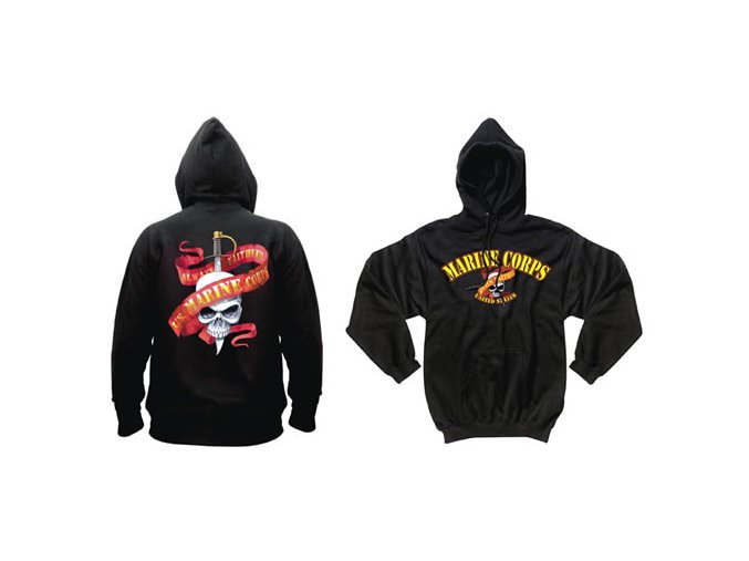 Mikina MARINES SKULL/RIBBON s kapucí ČERNÁ (velikost S)