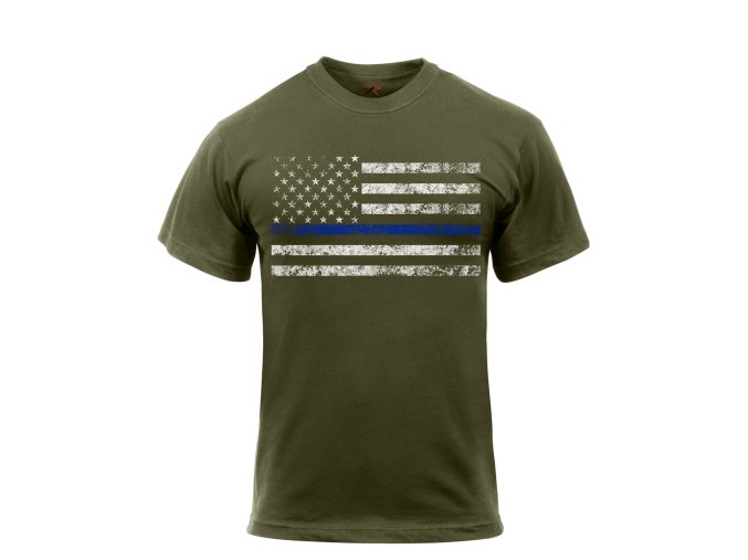 Triko THIN BLUE LINE US vlajka ZELENÉ (velikost 3XL)