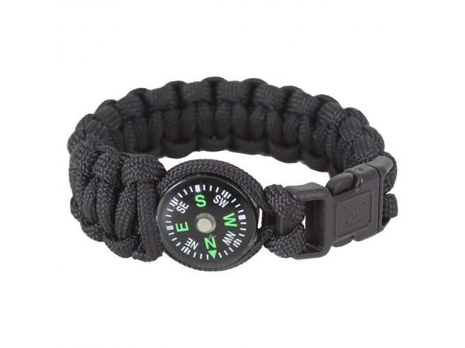 Náramek SURVIVAL PARACORD s kompasem ČERNÝ