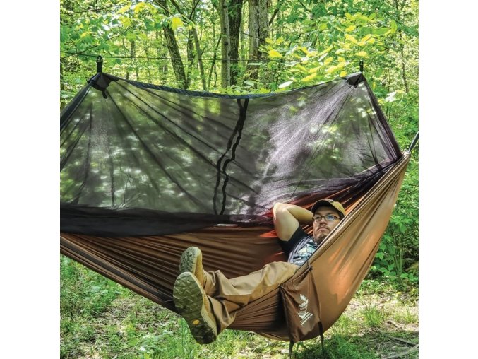 Síť hamaka JUNGLE HAMMOCK s moskytiérou HNĚDÁ