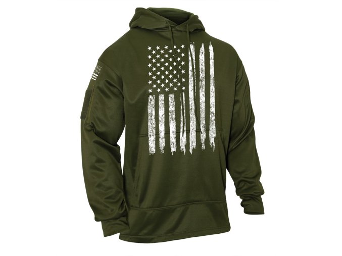Mikina CONCEALED CARRY s kapucí US vlajka ZELENÁ (velikost 3XL)