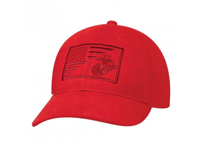 Čepice s vyšitým znakem USMC a US vlajky ČERVENÁ