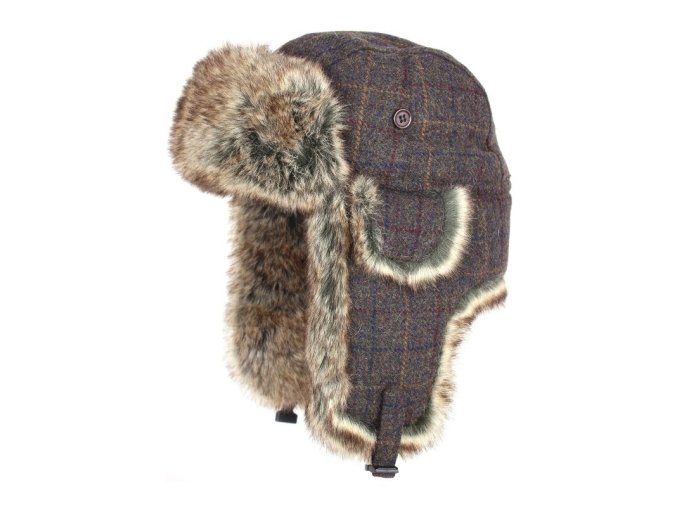 Beranice WOOL TRAPPER kostkovaná HNĚDÁ (velikost 57)