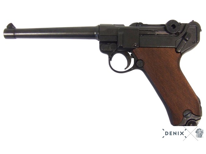 Replika pistole Parabellum Luger P08 Long, dřevo, Německo 1898
