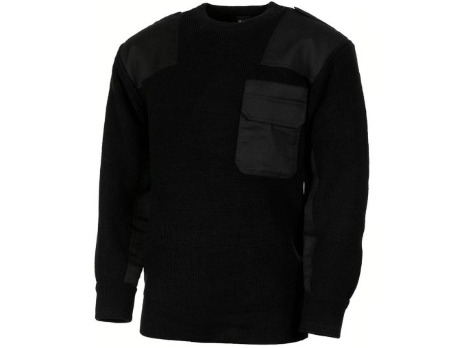 Svetr BW s náprsní kapsou a nárameníky ČERNÝ