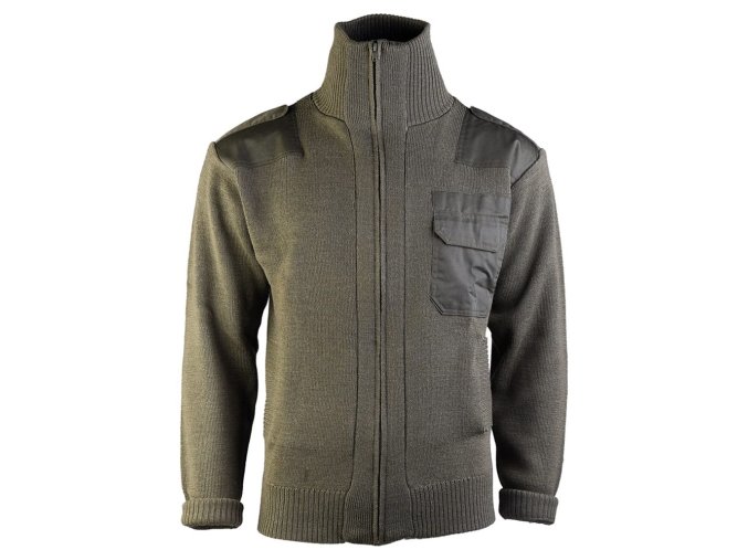 Svetr vlněný dlouhý zip s kapsou ZELENÝ