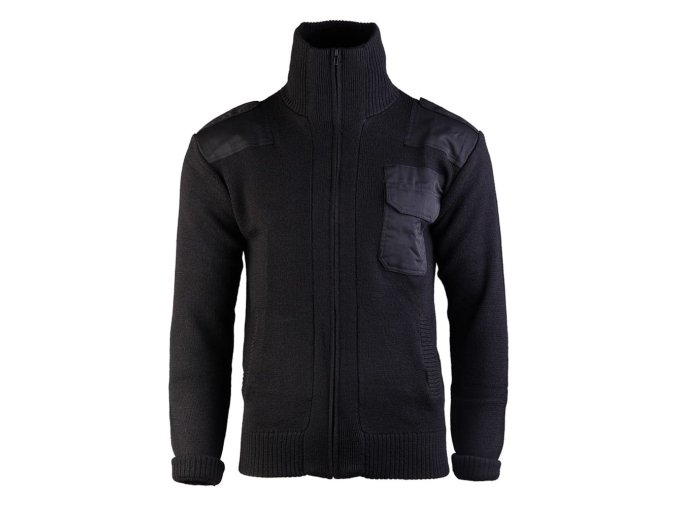 Svetr vlněný dlouhý zip s kapsou ČERNÝ