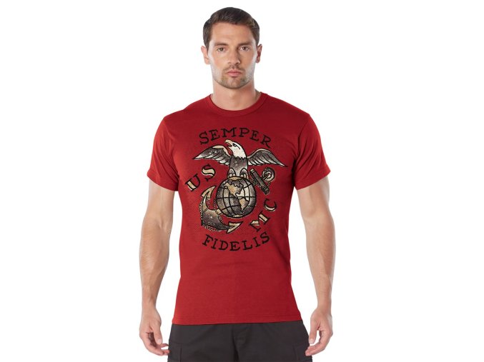 Triko USMC SEMPER FIDELIS ČERVENÉ